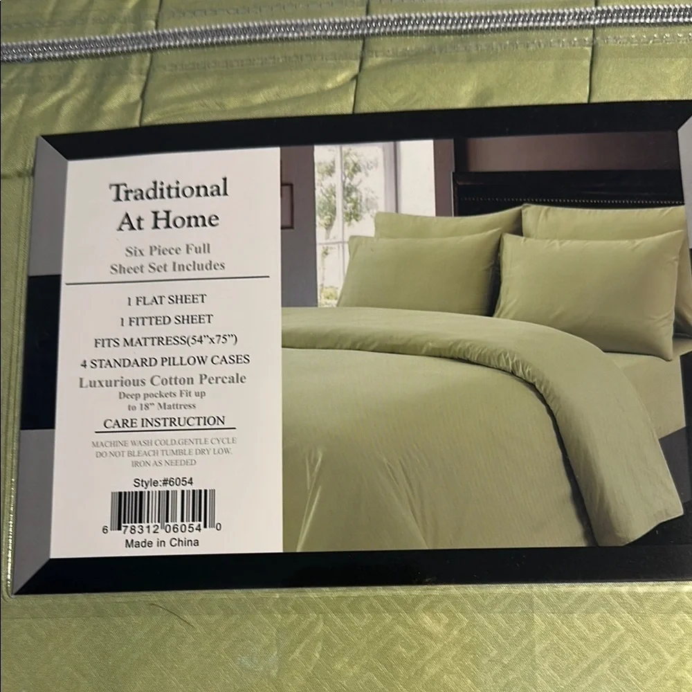 Traditional At Home Green Full 6pc Sheet Set Kiwi Green Embossed Maze Key Print
